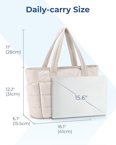 Women Lightweight Puffy Tote Bag with Compartments, Quilted Shoulder Bag Handbag for Travel, Work