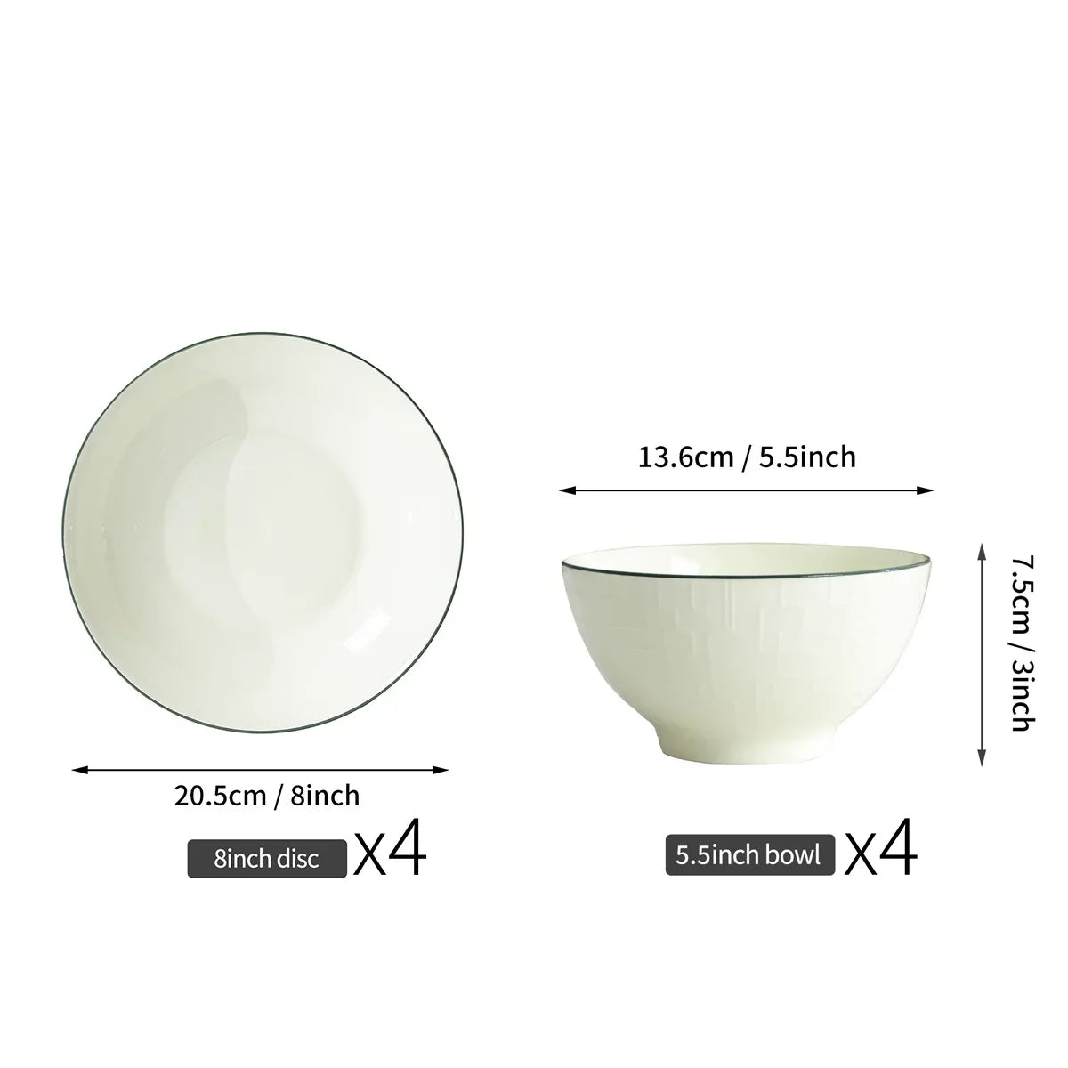 8-Piece Green Porcelain Dinnerware Set Premium Ceramic Bowls and Plates Luxury Tableware Suit for Home Dinners