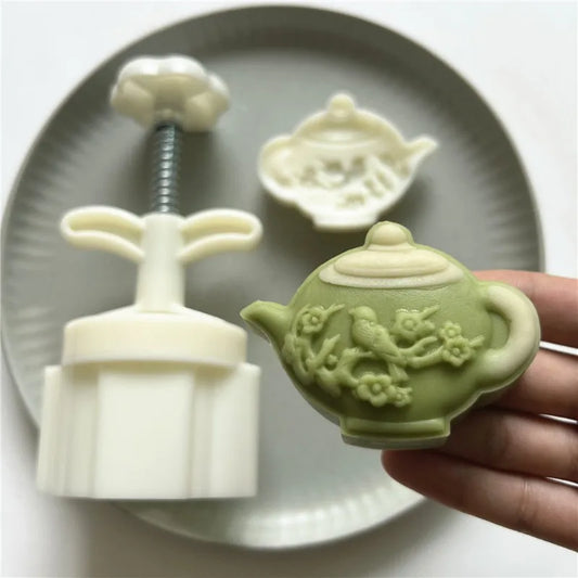 75g Plum Teapot Shape Mooncake Stamps Mooncake Molds Baking Accessories Kitchen Gadgets for Mid-Autumn Festival Cake Decoration
