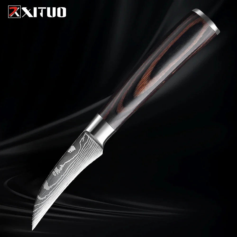 Professional Kitchen Knife Set 1-9PCS, Sharp Chef Knife Santoku Knife Fruit knife 7Cr17Mov Stainless Steel Ergonomic Wood Handle